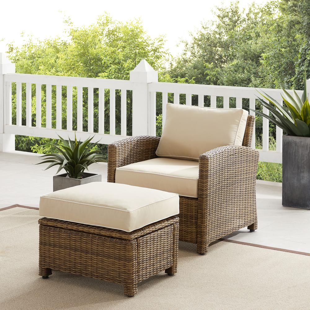 Bradenton 2Pc Outdoor Wicker Armchair Set Sand/ Weathered Brown - Armchair & Ottoman