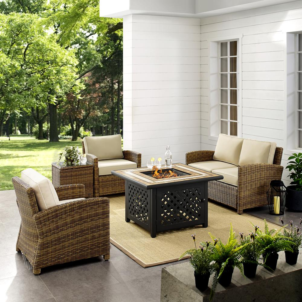 Bradenton 5Pc Outdoor Wicker Conversation Set Weathered Brown/Sand