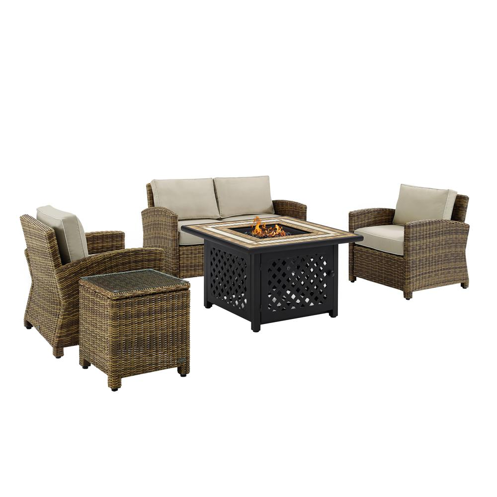 Bradenton 5Pc Outdoor Wicker Conversation Set Weathered Brown/Sand