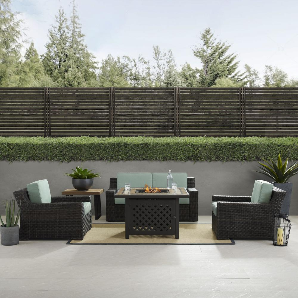 Beaufort 5Pc Outdoor Wicker Conversation Set W/Fire Table Mist/Brown - Tucson Fire Table, Side Table, Loveseat, & 2 Chars