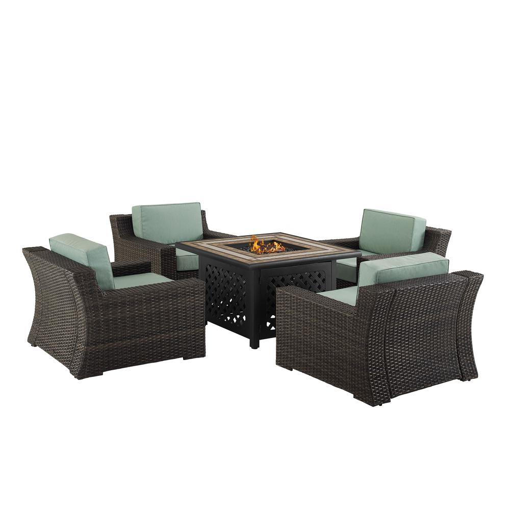 Beaufort 5Pc Outdoor Wicker Chair Set W/Fire Table Mist/Brown - Tucson Fire Table & 4 Chairs