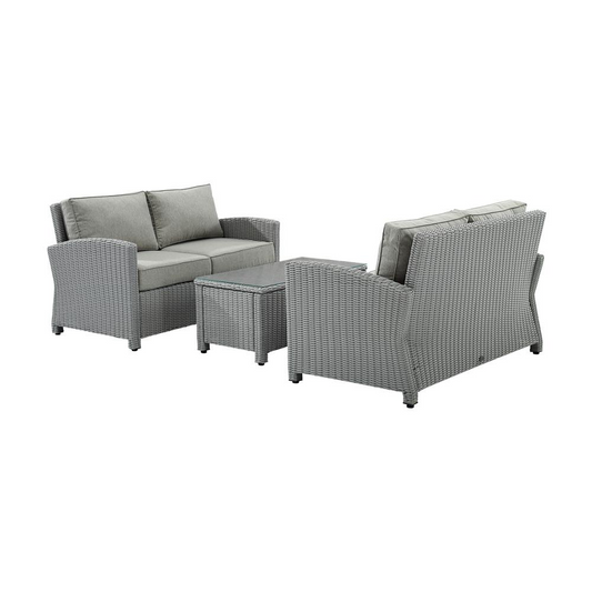 Bradenton 3Pc Outdoor Wicker Conversation Set Gray/Gray - Coffee Table & 2 Loveseats