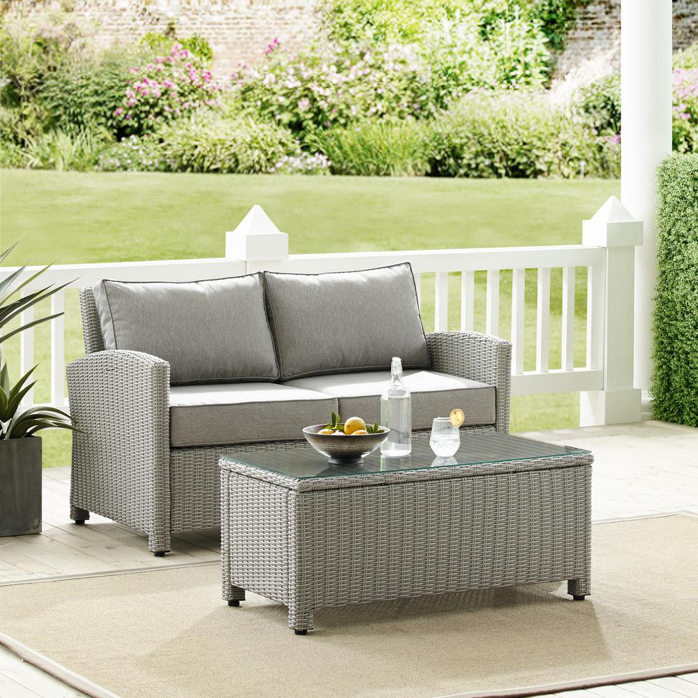 Bradenton 3Pc Outdoor Wicker Conversation Set Gray/Gray - Coffee Table & 2 Loveseats