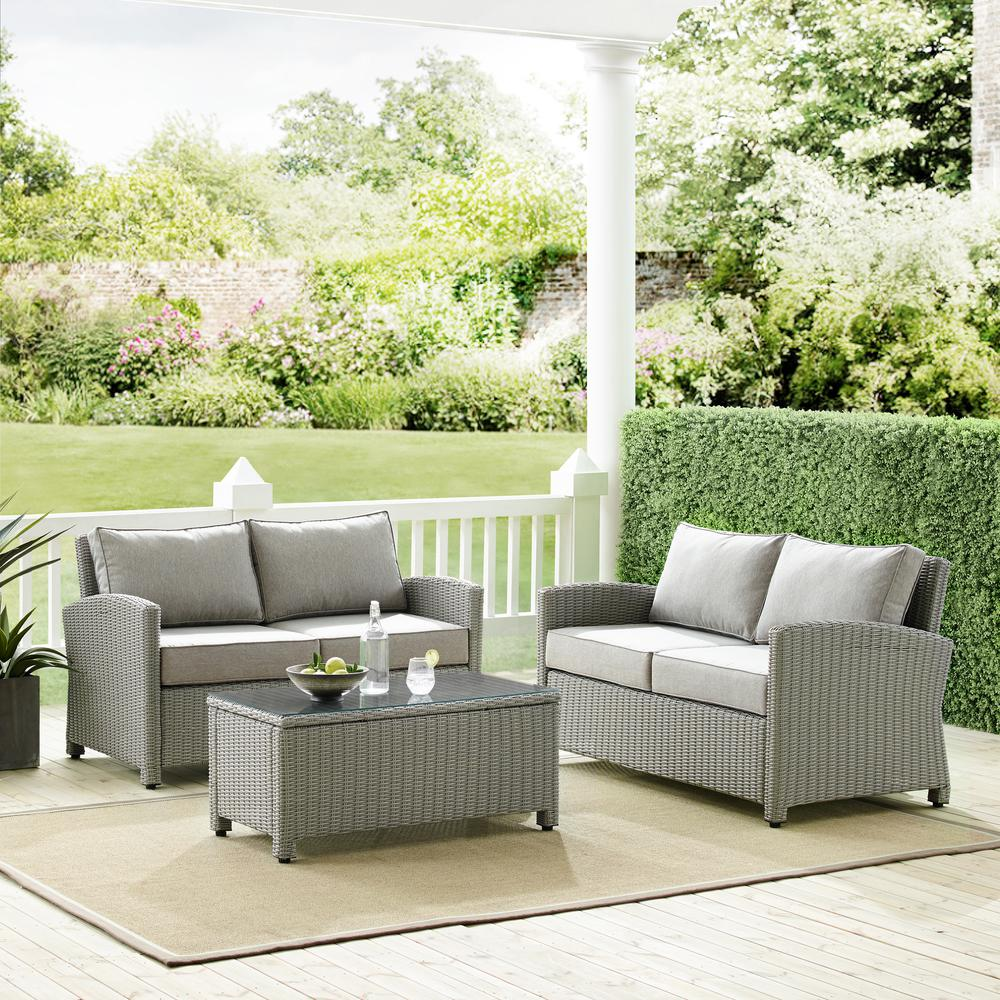 Bradenton 3Pc Outdoor Wicker Conversation Set Gray/Gray - Coffee Table & 2 Loveseats