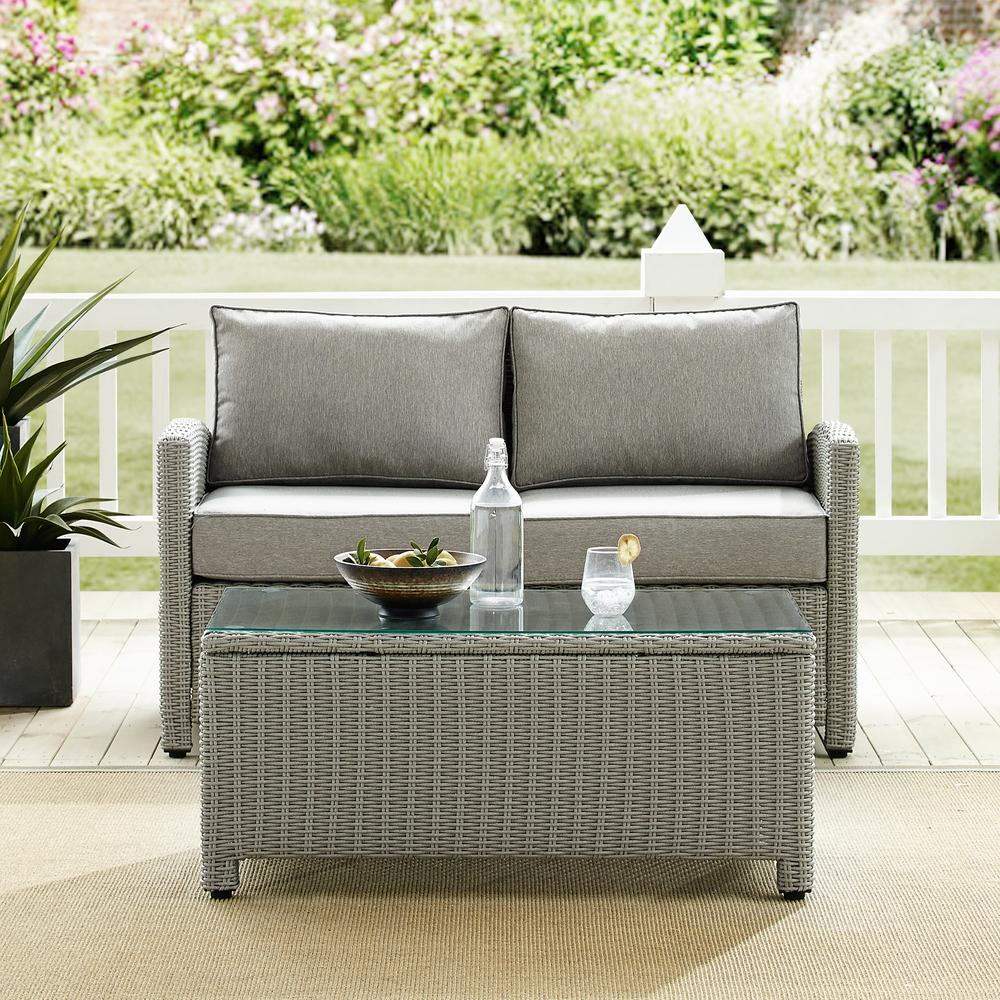 Bradenton 3Pc Outdoor Wicker Conversation Set Gray/Gray - Coffee Table & 2 Loveseats