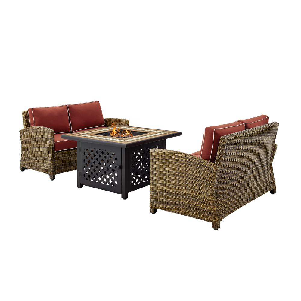 Bradenton 3Pc Outdoor Wicker Conversation Set W/Fire Table Sangria/Weathered Brown - Tucson Fire Table & 2 Loveseats