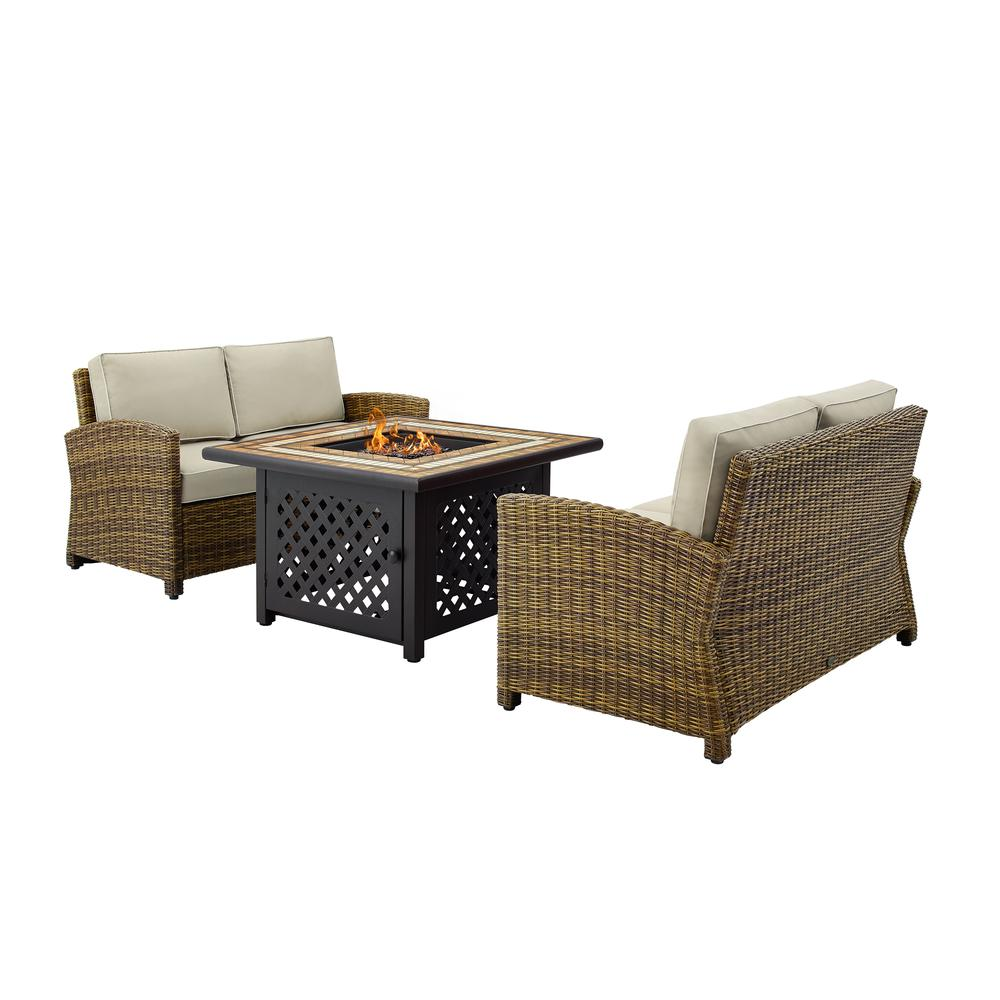 Bradenton 3Pc Outdoor Wicker Conversation Set W/Fire Table Sand/Weathered Brown - Tucson Fire Table & 2 Loveseats