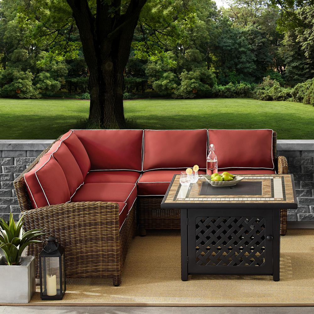 Bradenton 4Pc Outdoor Wicker Sectional Set Weathered Brown/Sangria