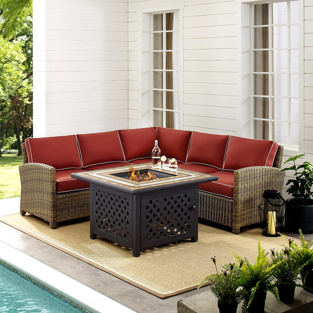 Bradenton 4Pc Outdoor Wicker Sectional Set Weathered Brown/Sangria