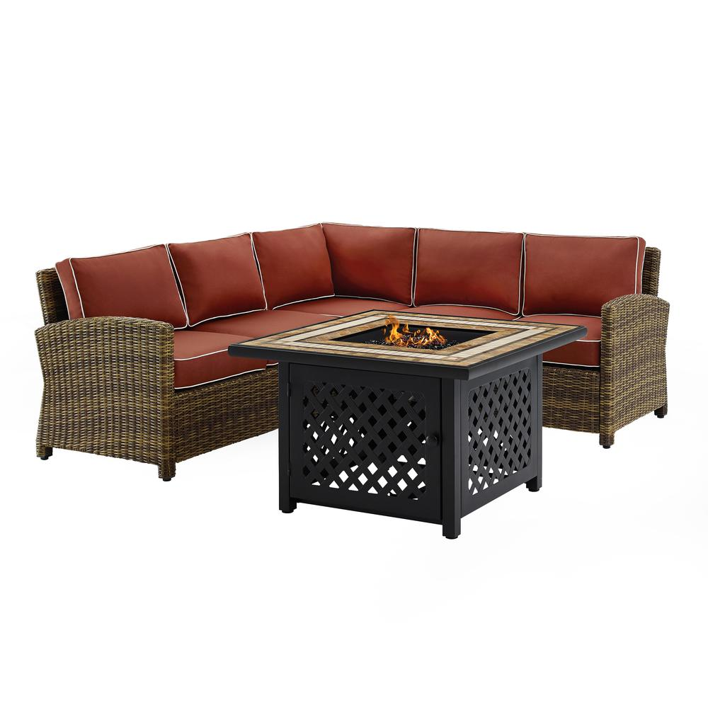 Bradenton 4Pc Outdoor Wicker Sectional Set Weathered Brown/Sangria