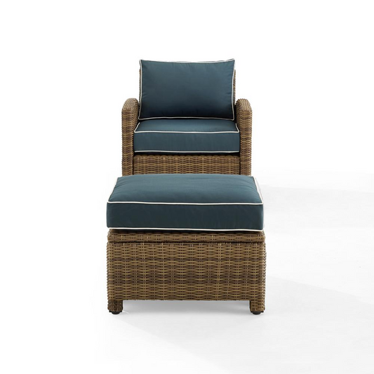 Bradenton 2Pc Outdoor Wicker Armchair Set Navy/ Weathered Brown - Armchair & Ottoman