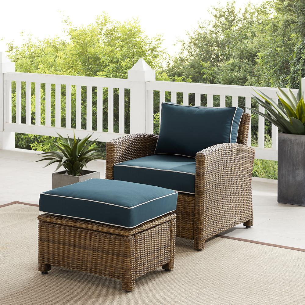 Bradenton 2Pc Outdoor Wicker Armchair Set Navy/ Weathered Brown - Armchair & Ottoman