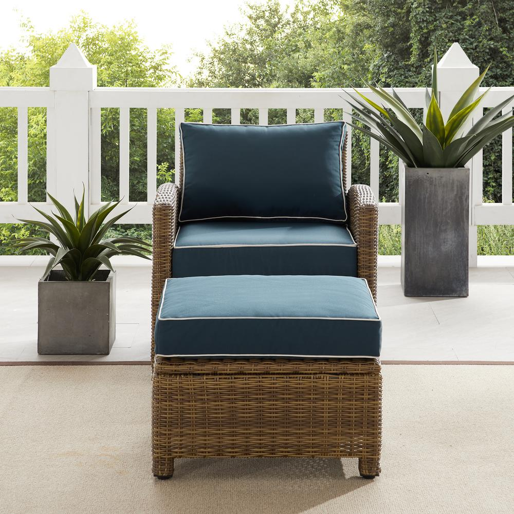 Bradenton 2Pc Outdoor Wicker Armchair Set Navy/ Weathered Brown - Armchair & Ottoman