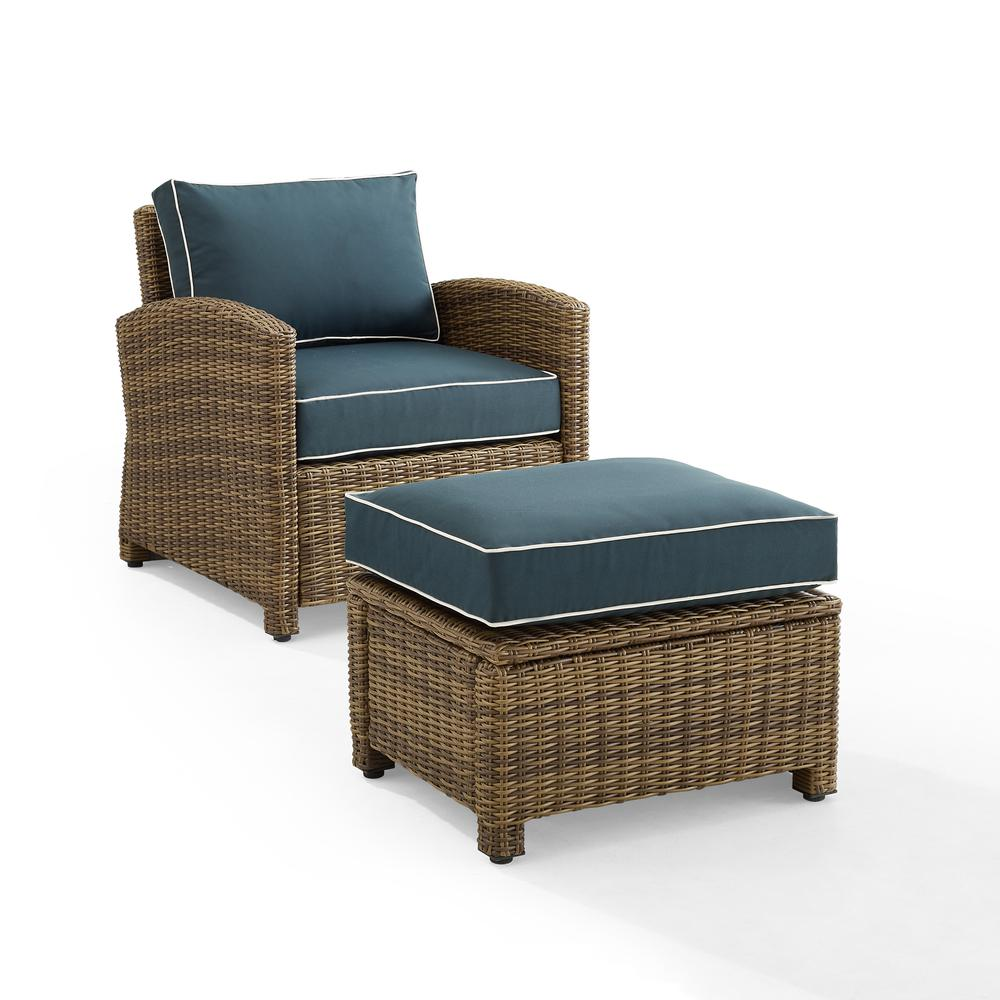 Bradenton 2Pc Outdoor Wicker Armchair Set Navy/ Weathered Brown - Armchair & Ottoman