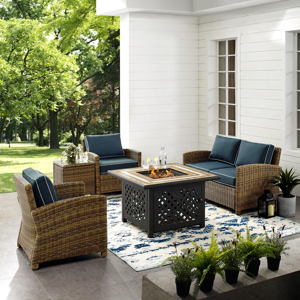 Bradenton 5Pc Outdoor Wicker Conversation Set Weathered Brown/Navy