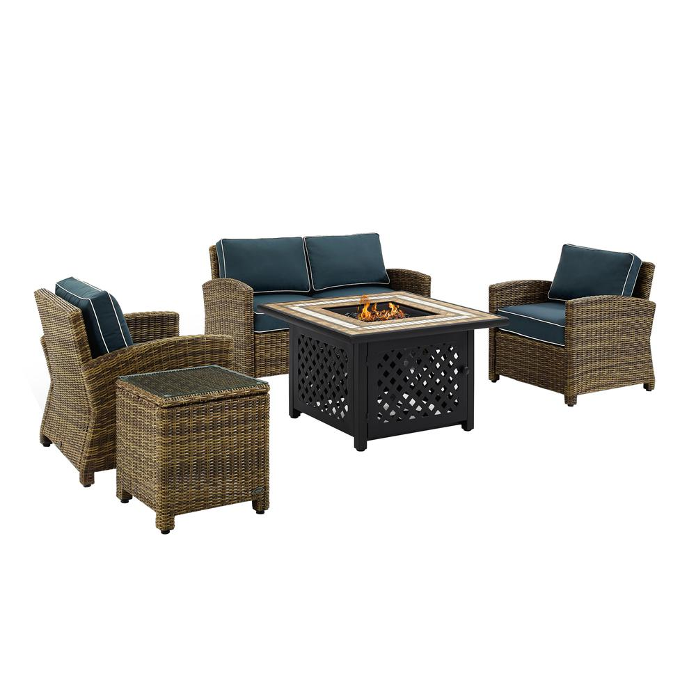 Bradenton 5Pc Outdoor Wicker Conversation Set Weathered Brown/Navy