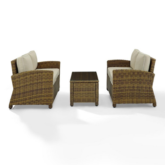 Bradenton 3Pc Outdoor Wicker Conversation Set Sand/Weathered Brown - Coffee Table & 2 Loveseats