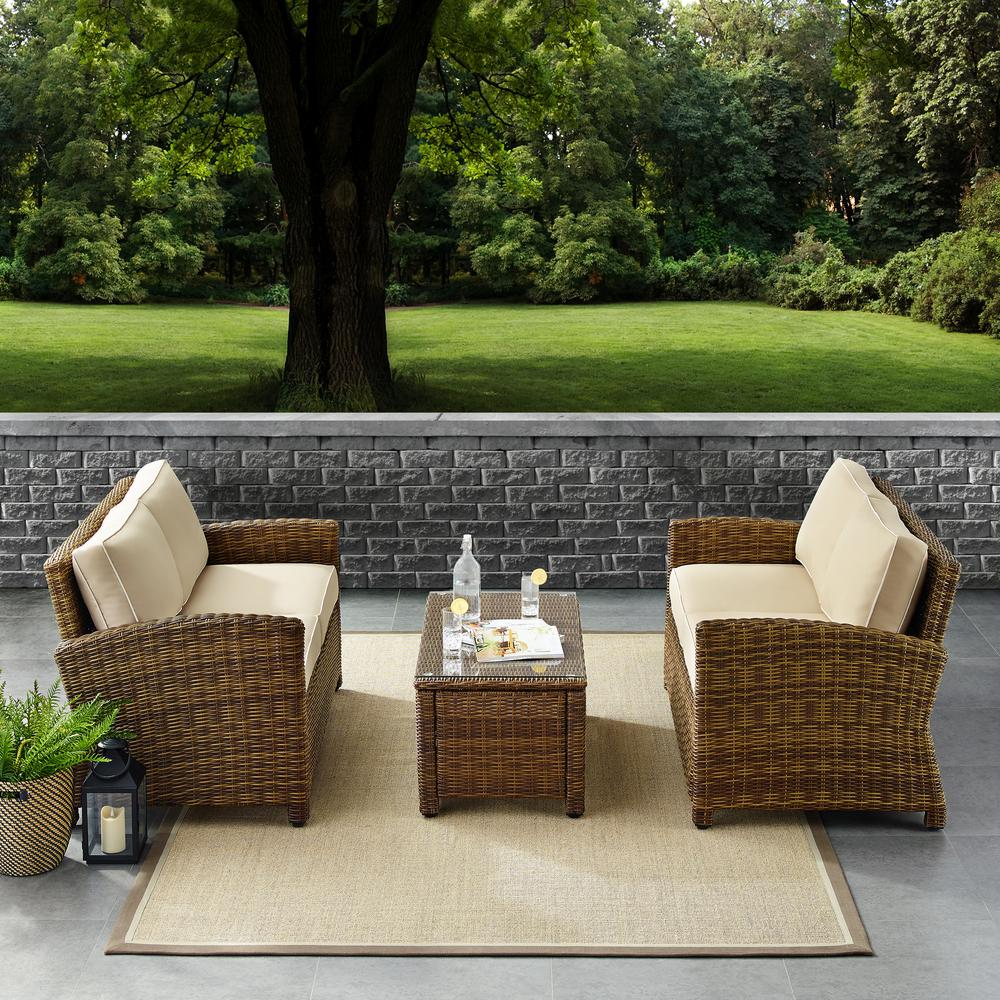 Bradenton 3Pc Outdoor Wicker Conversation Set Sand/Weathered Brown - Coffee Table & 2 Loveseats