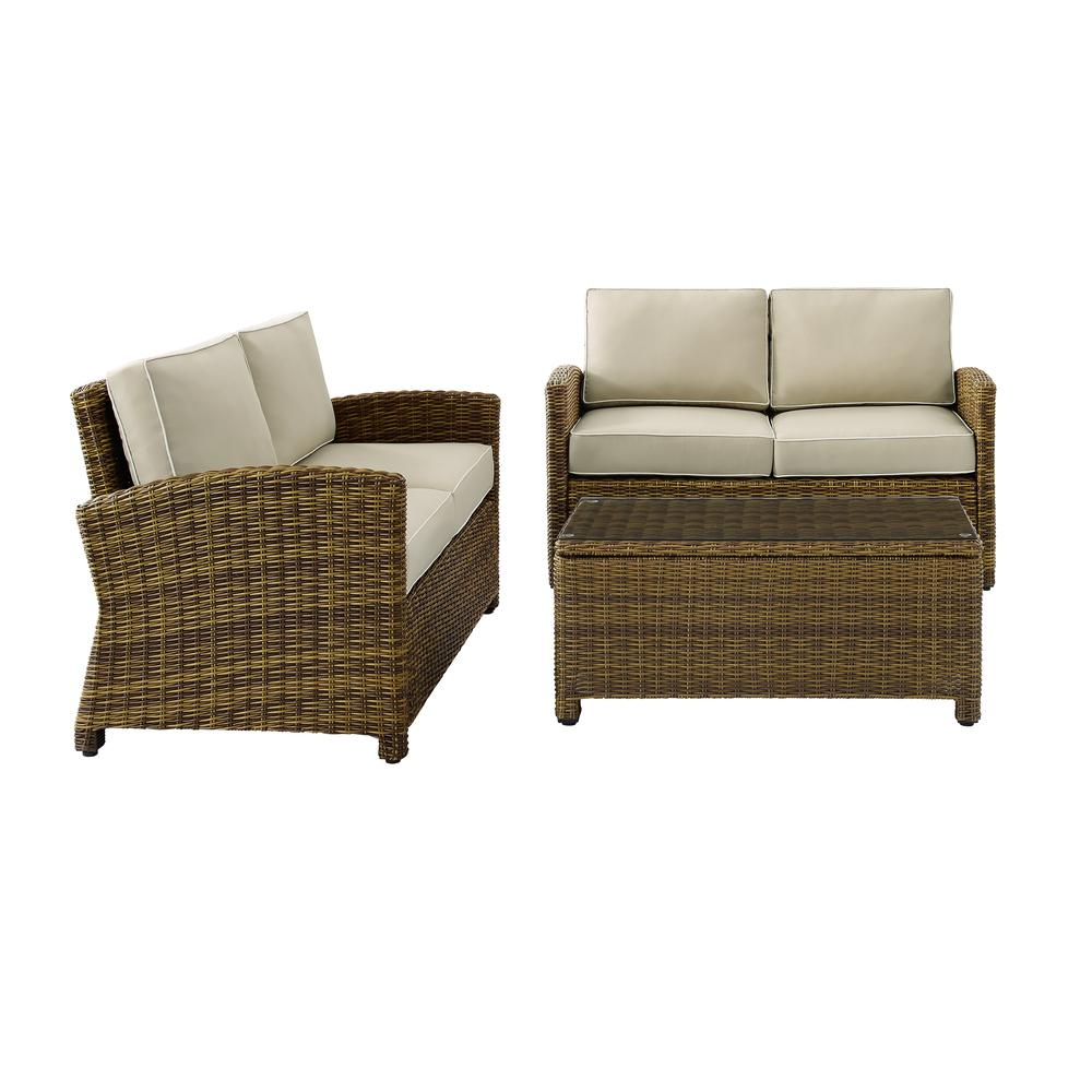 Bradenton 3Pc Outdoor Wicker Conversation Set Sand/Weathered Brown - Coffee Table & 2 Loveseats