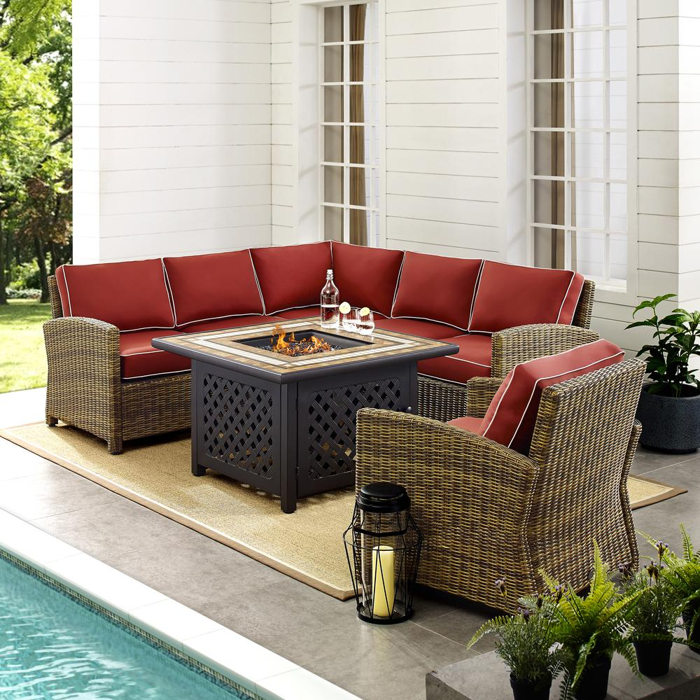 Bradenton 5Pc Outdoor Wicker Sectional Set Weathered Brown/Sangria