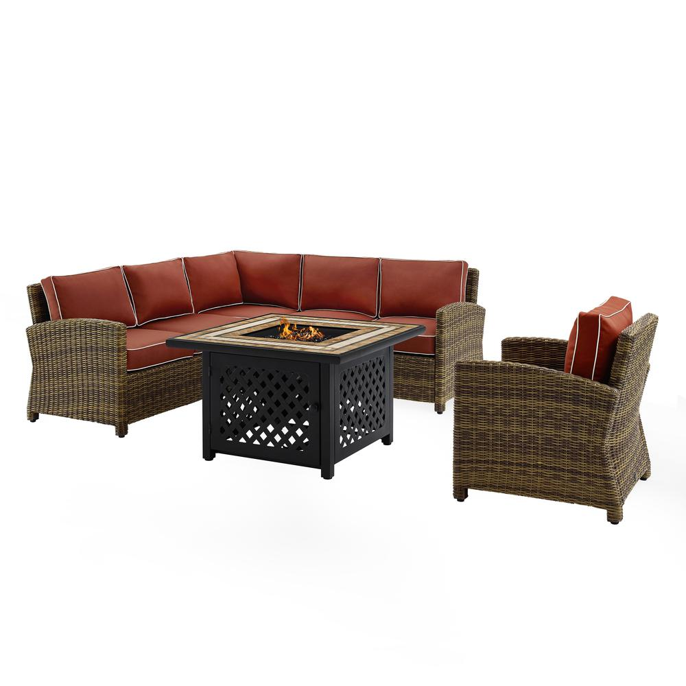 Bradenton 5Pc Outdoor Wicker Sectional Set Weathered Brown/Sangria