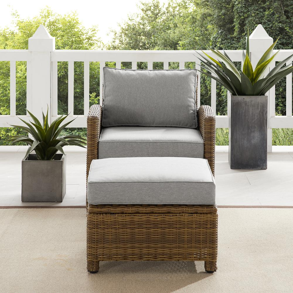 Bradenton 2Pc Outdoor Wicker Armchair Set Gray /Weathered Brown - Armchair & Ottoman