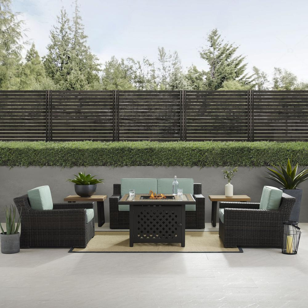 Beaufort 6Pc Outdoor Wicker Conversation Set W/Fire Table Mist/Brown - Tucson Fire Table, Loveseat, 2 Side Tables, & 2 Chairs