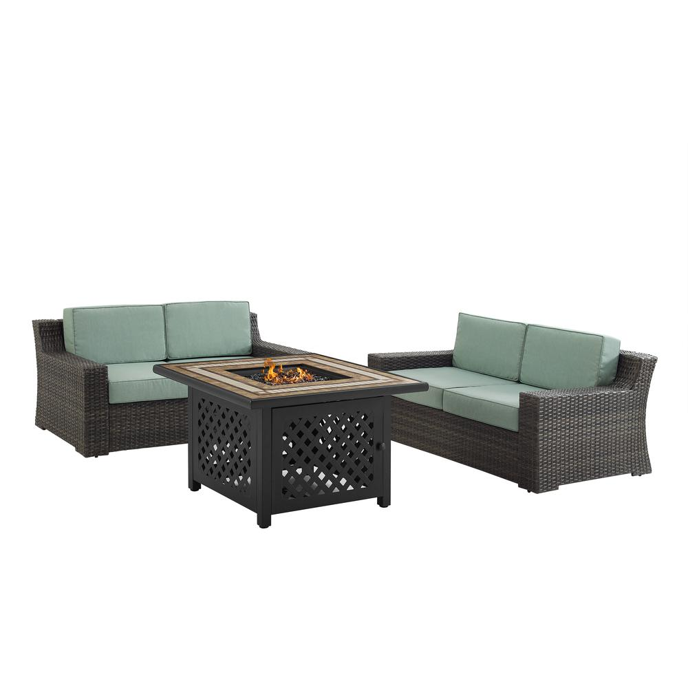 Beaufort 3Pc Outdoor Wicker Conversation Set W/Fire Table Mist/Brown - Tucson Fire Table & 2 Loveseats