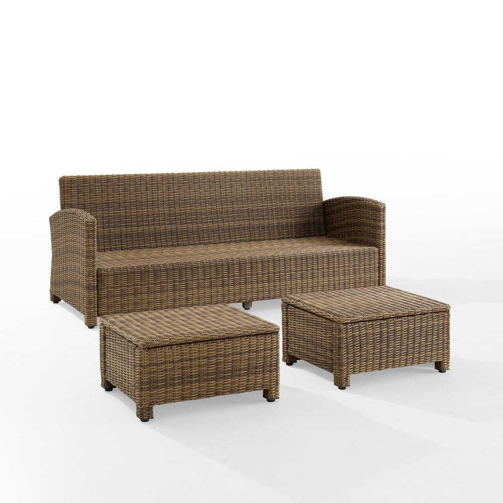 Bradenton 3Pc Outdoor Wicker Sofa Set Navy/Weathered Brown - Sofa & 2 Ottomans