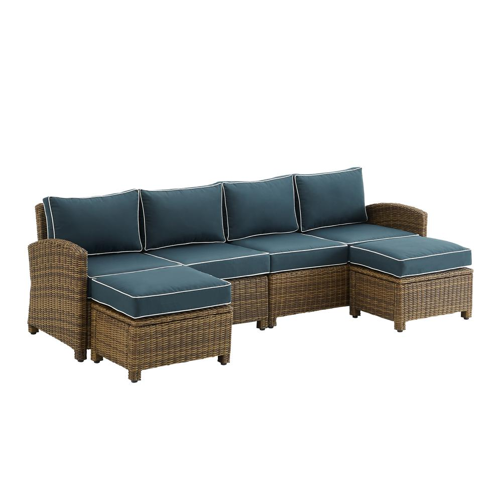 Bradenton 4Pc Outdoor Wicker Sectional Set Navy /Weathered Brown - Left Loveseat, Right Loveseat, & 2 Ottomans