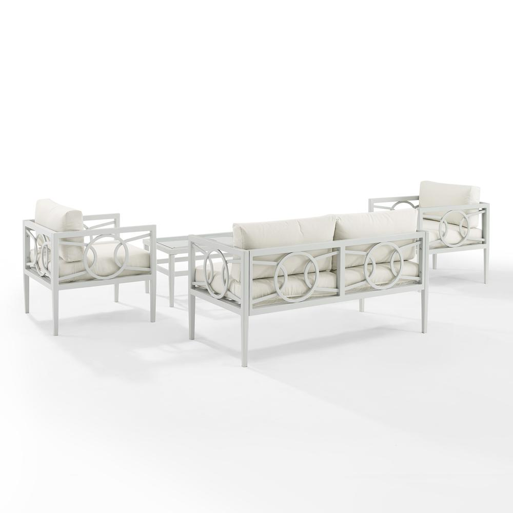 Ashford 4Pc Outdoor Metal Conversation Set Creme/Gray - Loveseat, Coffee Table, & 2 Armchairs