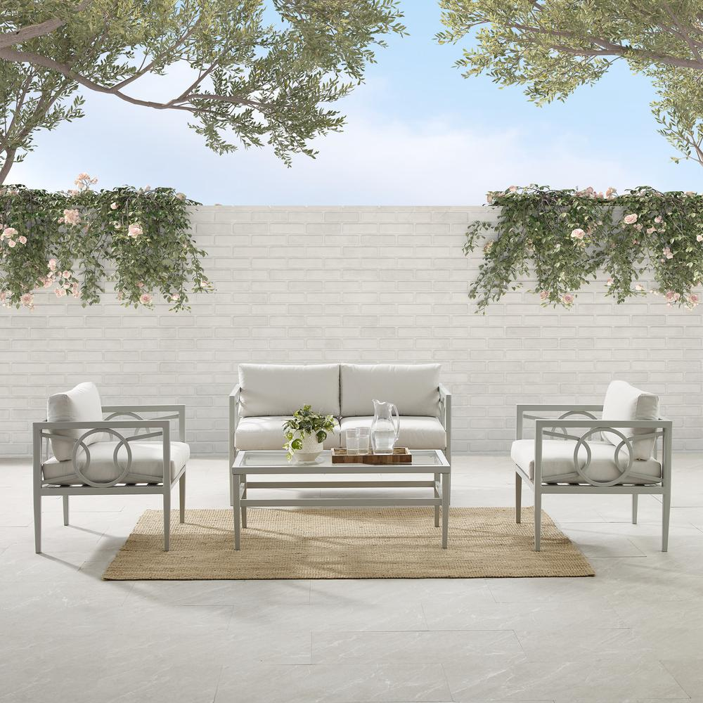 Ashford 4Pc Outdoor Metal Conversation Set Creme/Gray - Loveseat, Coffee Table, & 2 Armchairs