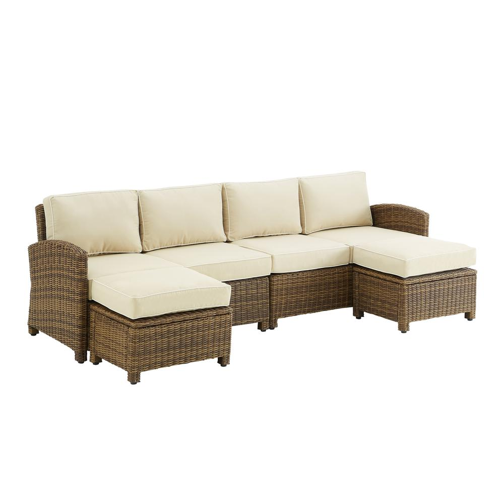 Bradenton 4Pc Outdoor Wicker Sectional Set Sand /Weathered Brown - Left Loveseat, Right Loveseat, & 2 Ottomans