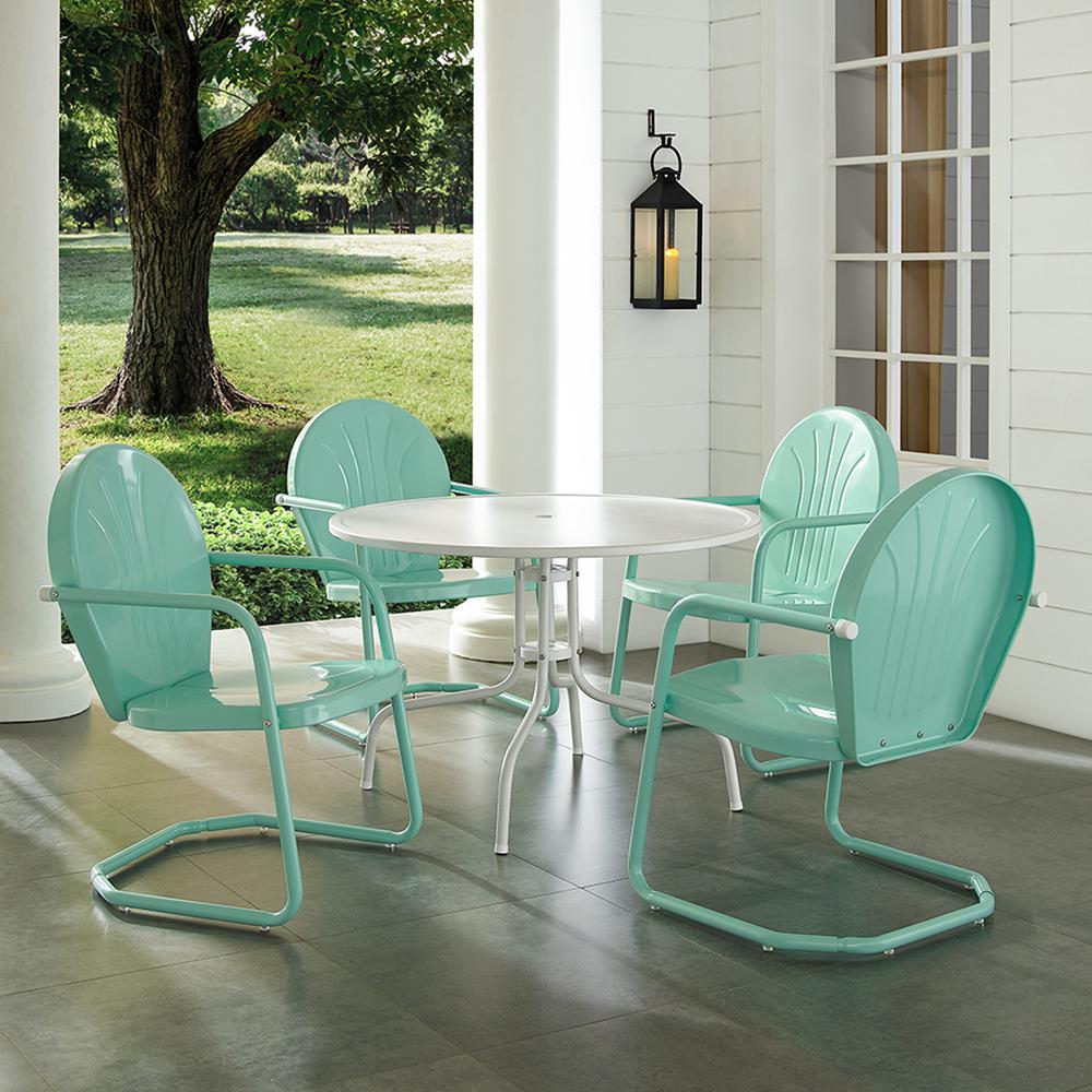 Griffith 5Pc Outdoor Metal Dining Set Aqua Gloss/White Satin - Table & 4 Chairs