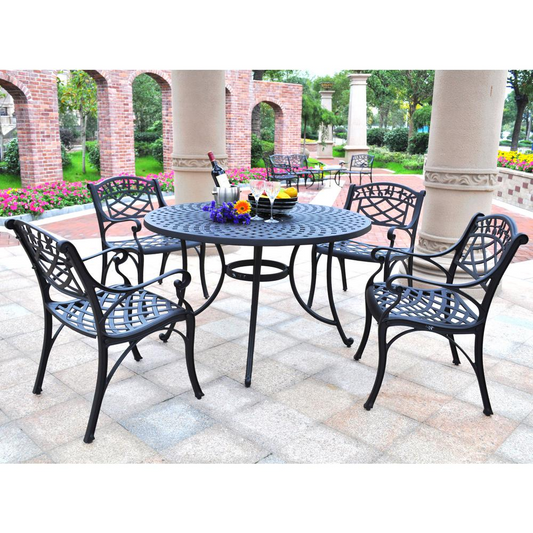 Sedona 46" 5Pc Outdoor Dining Set Black - 46" Table & 4 Armchairs