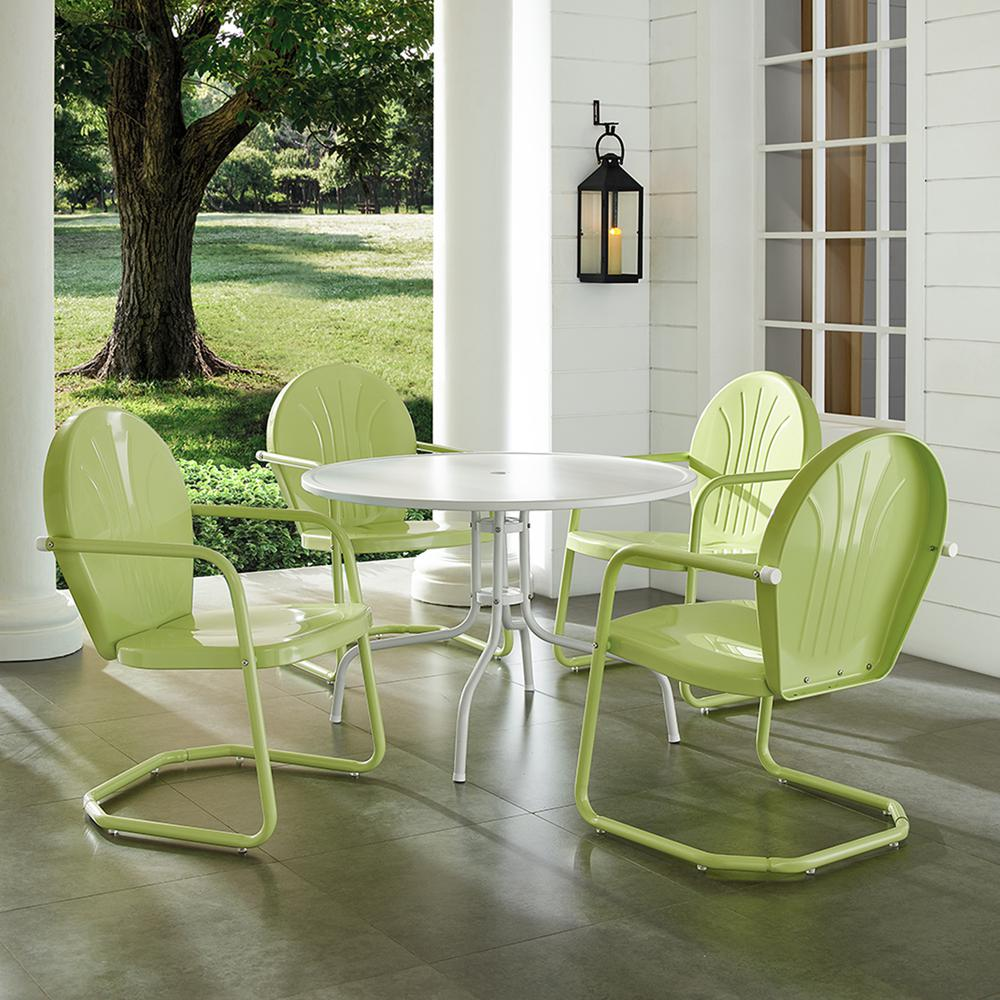 Griffith 5Pc Outdoor Metal Dining Set Key Lime Gloss/White Satin - Table & 4 Chairs