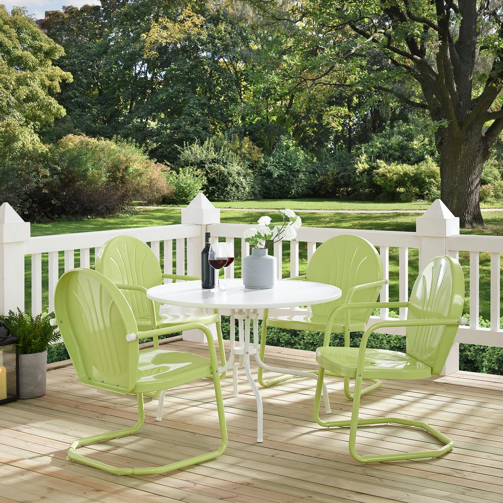 Griffith 5Pc Outdoor Metal Dining Set Key Lime Gloss/White Satin - Table & 4 Chairs