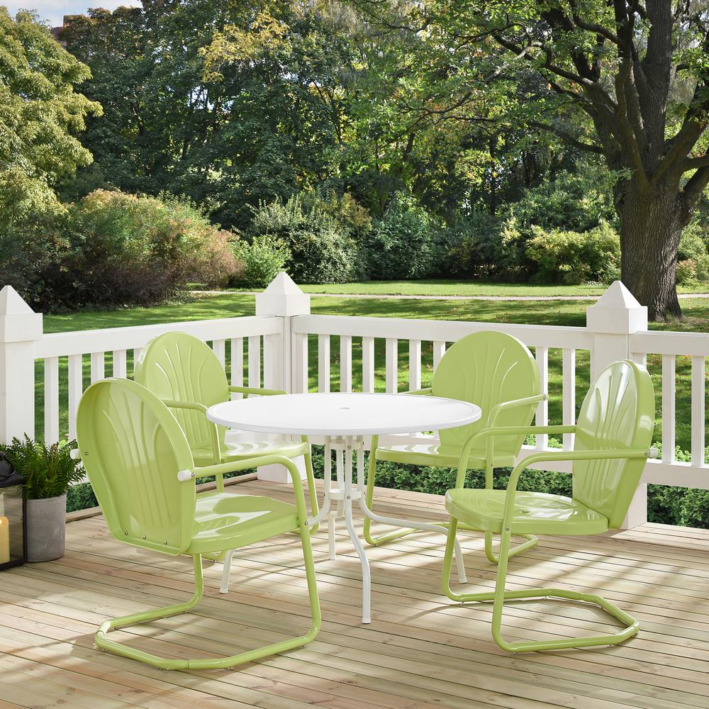 Griffith 5Pc Outdoor Metal Dining Set Key Lime Gloss/White Satin - Table & 4 Chairs