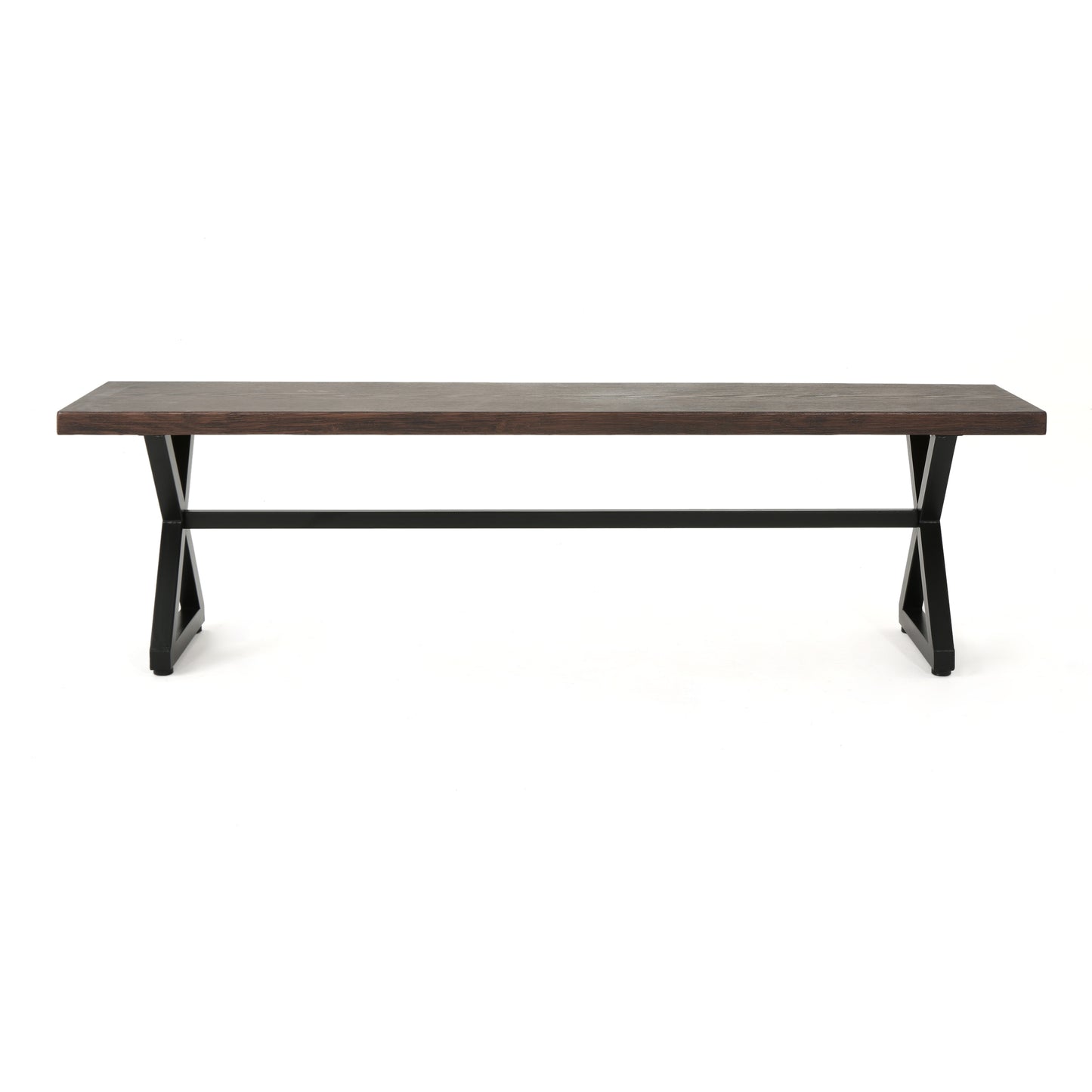 Outdoor Aluminum Dining Bench with Steel Frame, Brown / Black