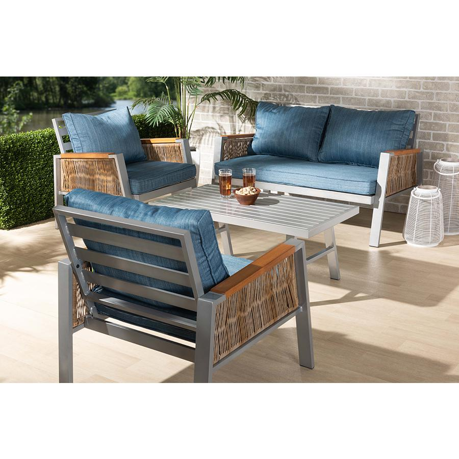 Metal with Brown Finished PE Rattan 4-Piece Outdoor Patio Lounge Set