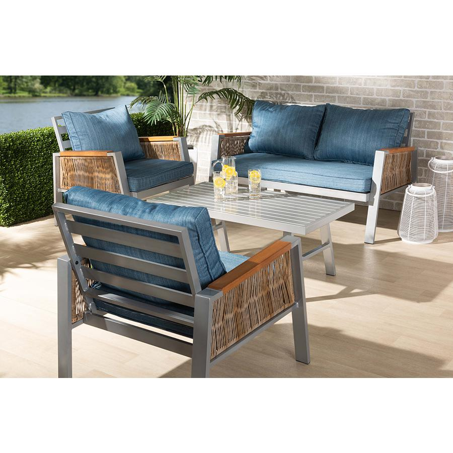 Metal with Brown Finished PE Rattan 4-Piece Outdoor Patio Lounge Set