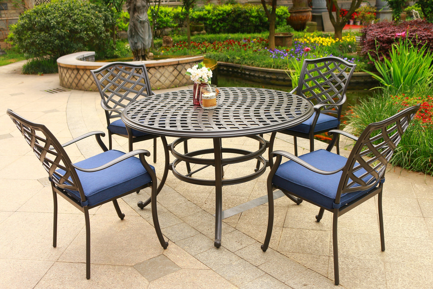 Round 4 - Person 49" Long Aluminum Dining Set with Cushions