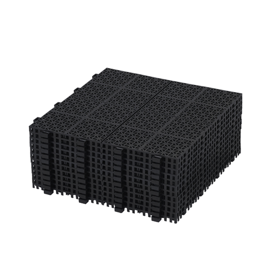 12 x 12 Inch Black Interlocking Deck Tiles Plastic Waterproof Outdoor All Weather Anti-slip Bathroom Shower Balcony Porch Strong Weight Capacity Upto 6613 LBS, Rosette Pattern Pack of 12