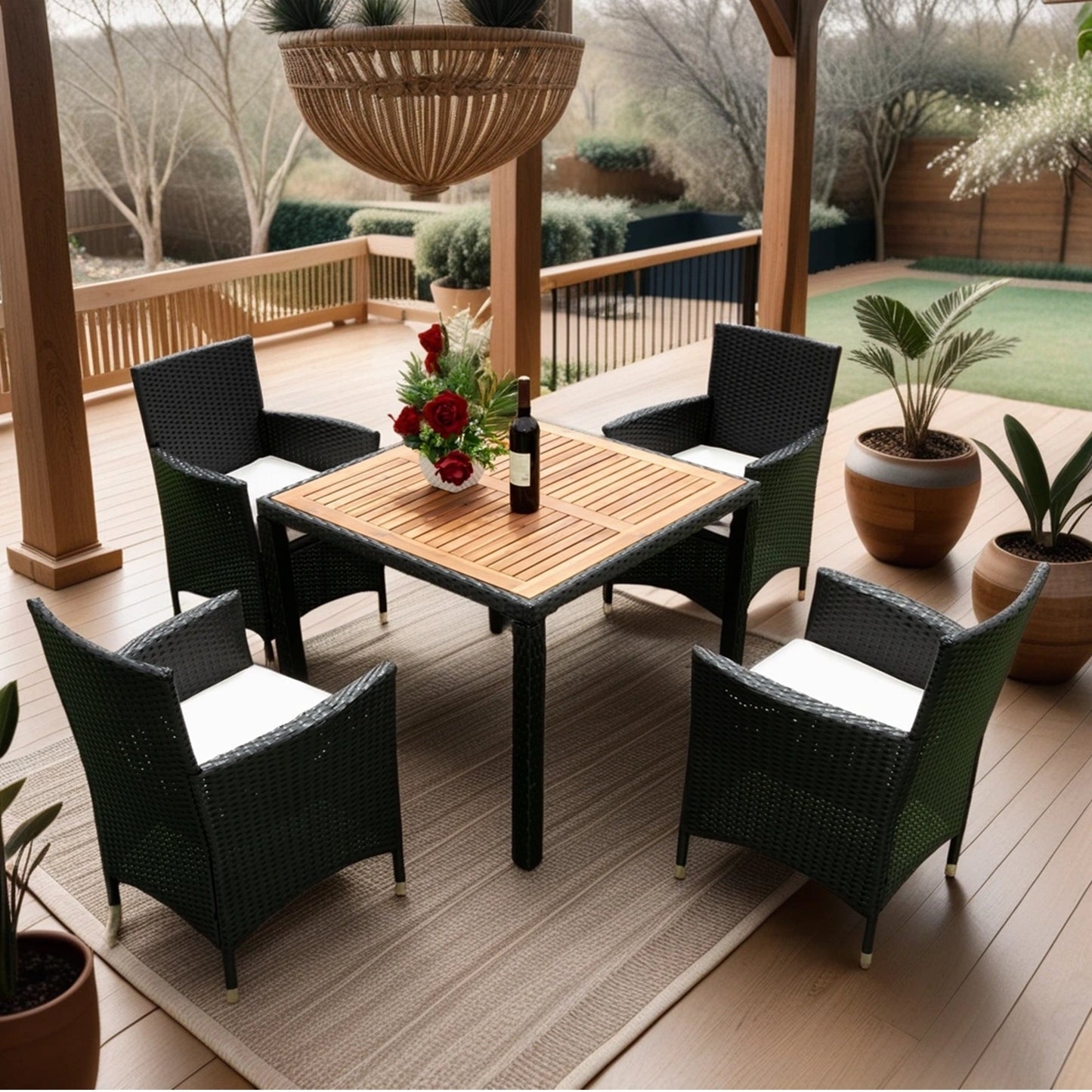 5 piece Outdoor Patio Wicker Dining Set Patio Wicker Furniture Dining