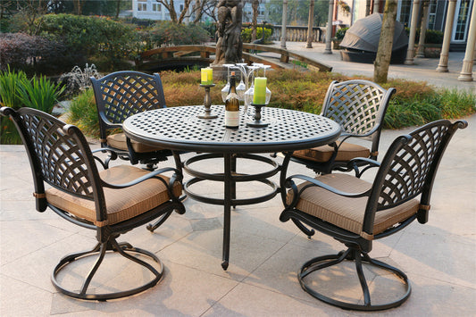 Round 4 - Person 51.97" Long Powder Coated Aluminum Dining Set with Cushions