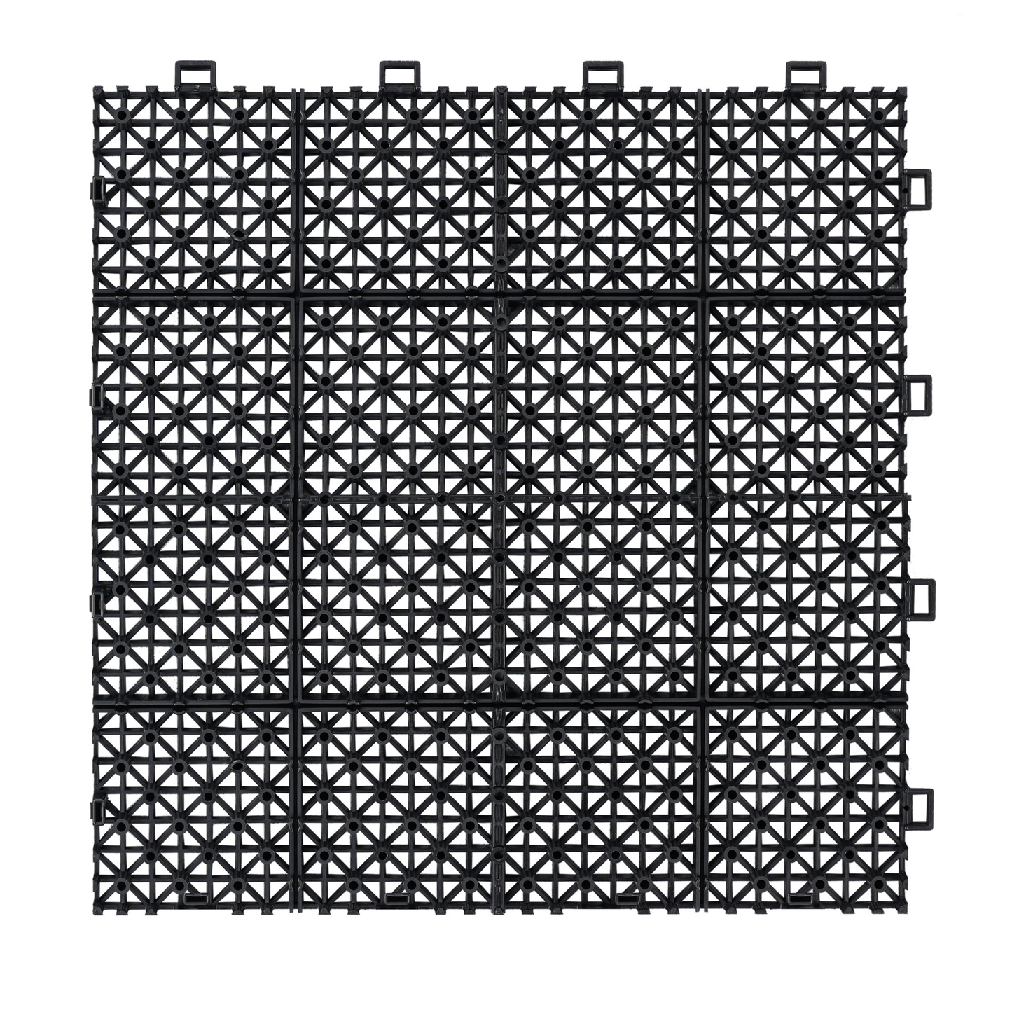 12 x 12 Inch Black Interlocking Deck Tiles Plastic Waterproof Outdoor All Weather Anti-slip Bathroom Shower Balcony Porch Strong Weight Capacity Upto 6613 LBS, Rosette Pattern Pack of 12