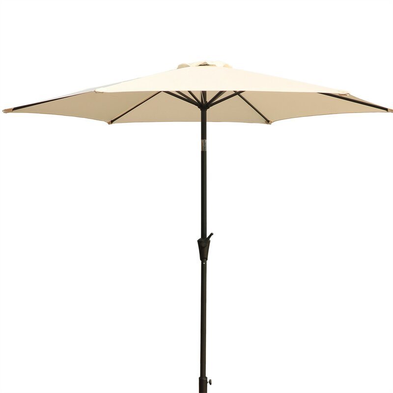 8.8 feet Outdoor Aluminum Patio Umbrella, Patio Umbrella, Market Umbrella with 42 pounds Round Resin Umbrella Base, Push Button Tilt and Crank lift, Creme