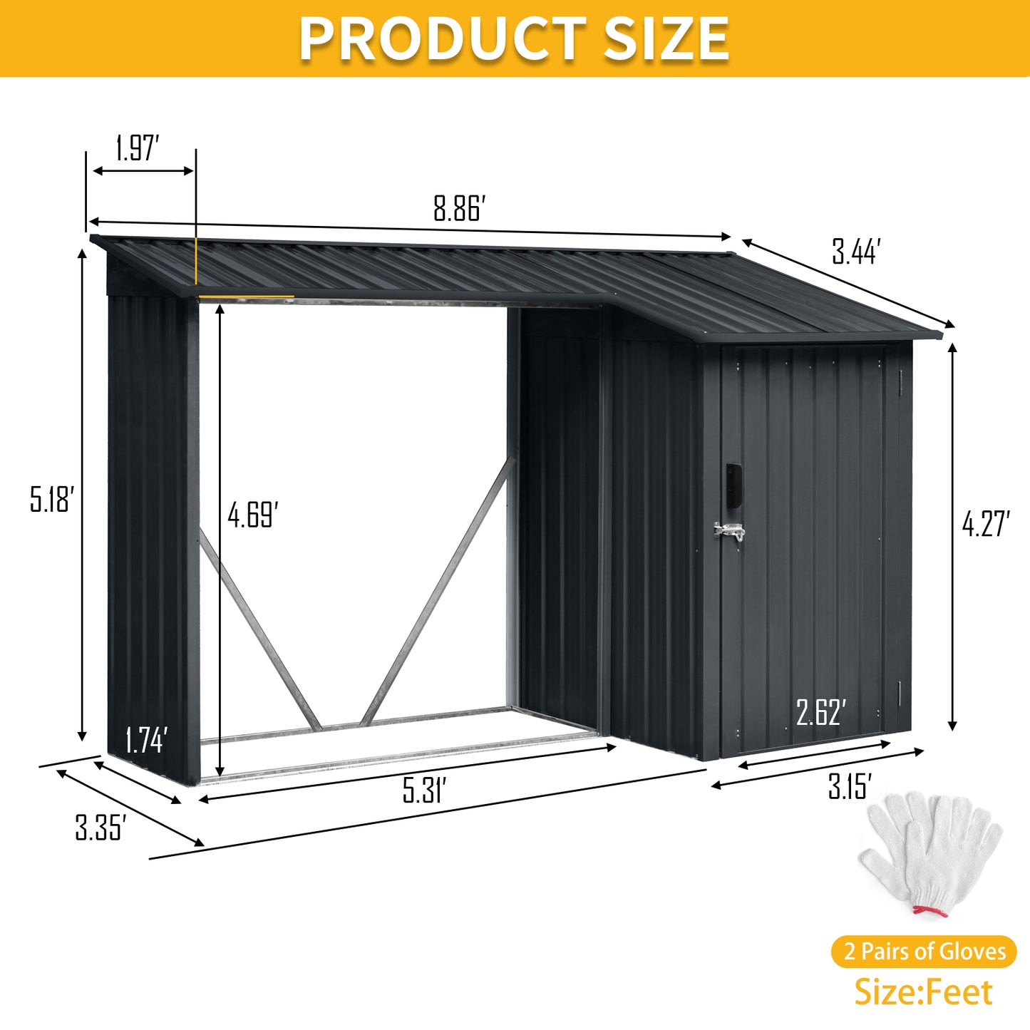 Outdoor Steel Firewood Rack and Metal Storage Shed,Two-In-One,Black