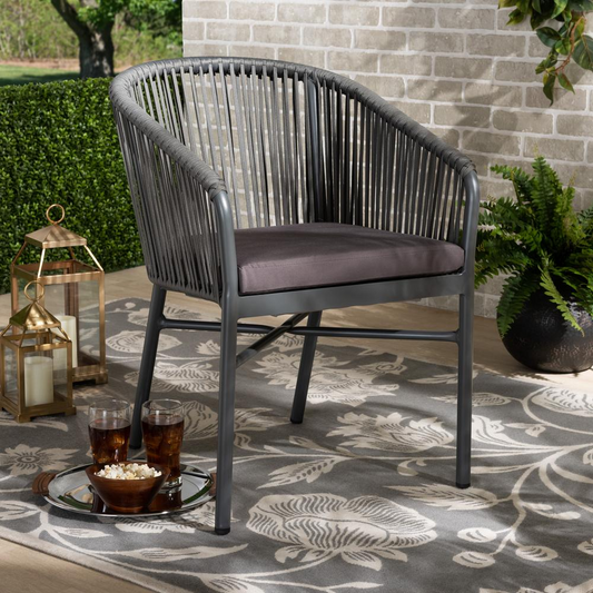 Marcus Modern and Contemporary Grey Finished Rope and Metal Outdoor Dining Chair