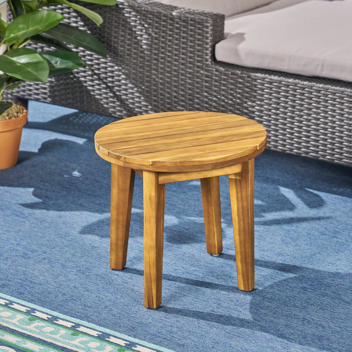 Outdoor 16" Acacia Wood Side Table, Teak Finish